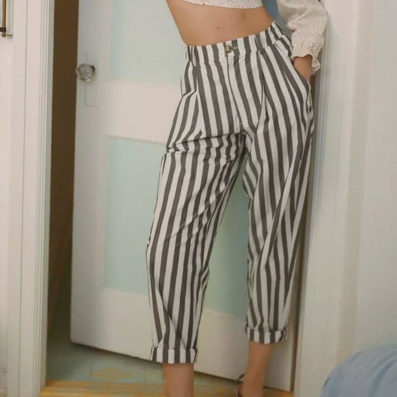 Urban Outfitters Pants - UO Striped Pleated High Waist Tapered Pants